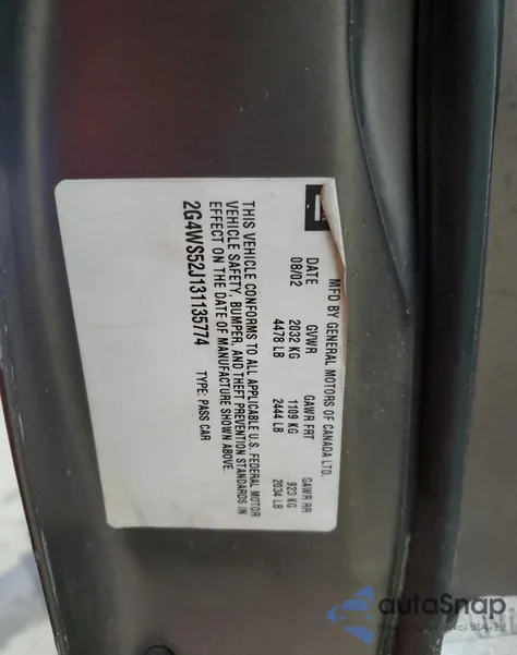 2003 Buick Century Custom из США, поврежденный, VIN 2G4WS52J131135774